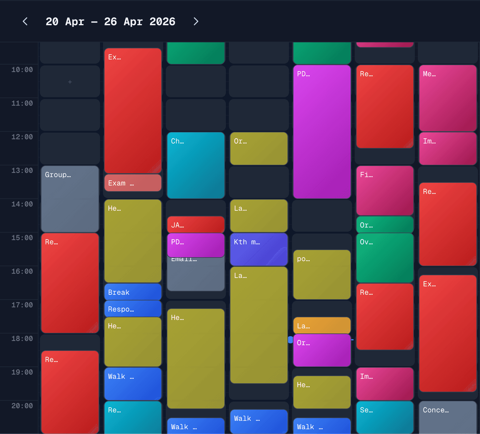 Quartz weekly calendar view with goal-driven event blocks